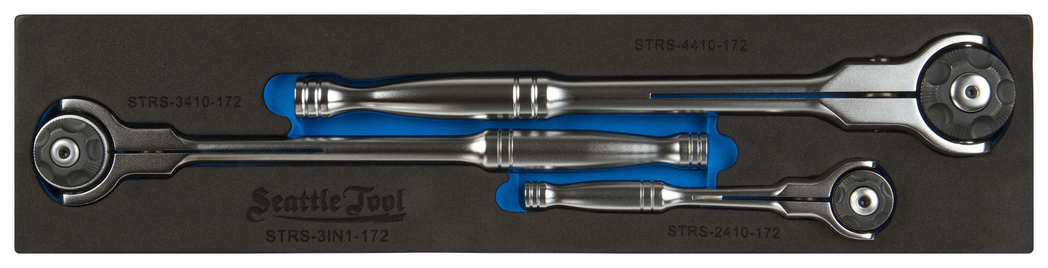 1/4", 3/8", 1/2" Swivel Head Ratchet Set - 3 Pieces, Steel Handle